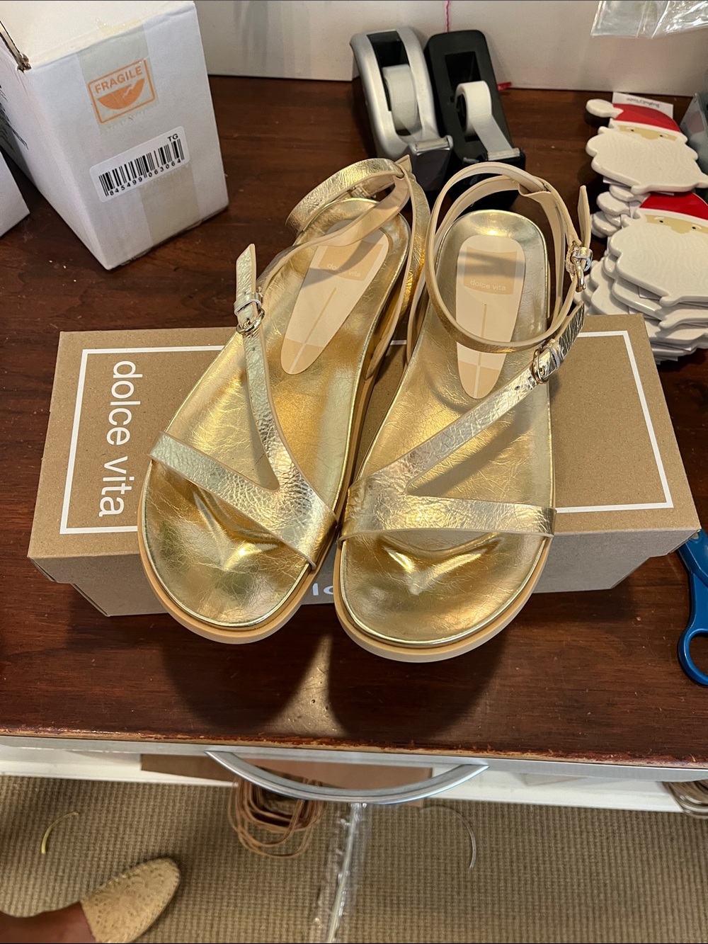 Dolce Vita Women's Metallic Gold Ankle-Strap Sandals